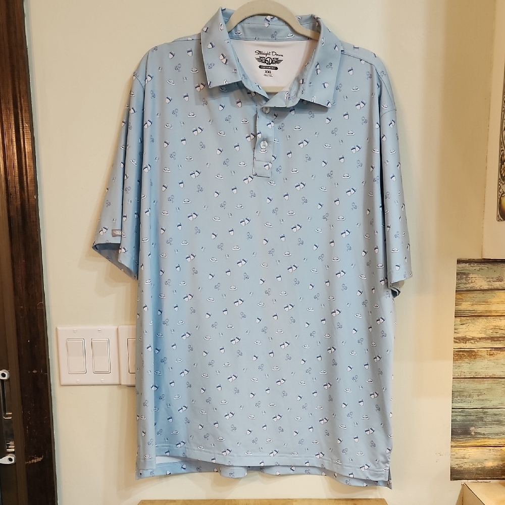 Straight Down Light Blue Polo Shirt with Cuban Inspired Pattern